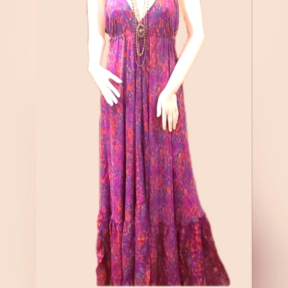 Karma Highway Beautiful BoHo Silky Tier Maxi Dress OS NWT - Picture 1 of 8